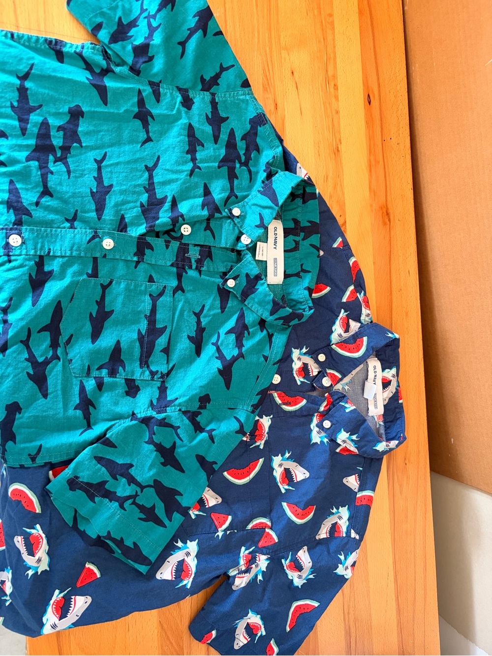 Old Navy Teal Shark Print Button-Down Shirt